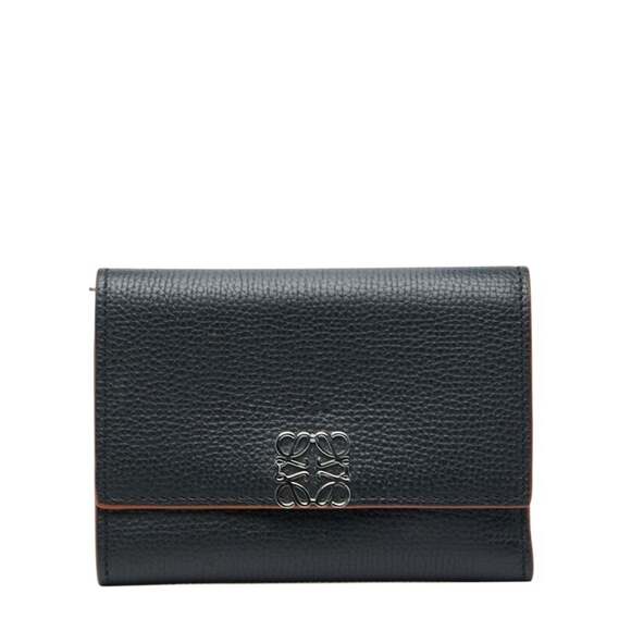 LOEWE Anagram Tri-fold Compact Wallet in Black Leather for Women
